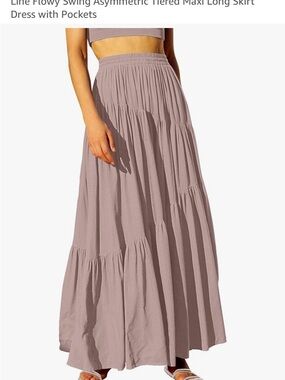 Tiered Maxi Skirt in tan with Elastic Waist